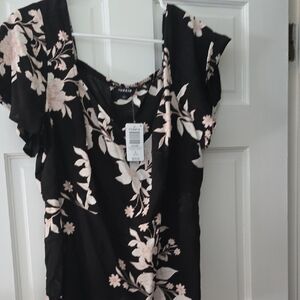 Torrid Black and Pink Floral Blouse